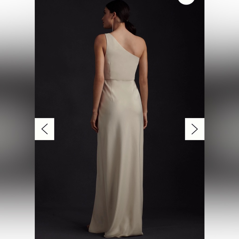BHLDN DYLAN ONE-SHOULDER SATIN SIDE-SLIT GOWN - CHAMPAGNE - Picture 2 of 4